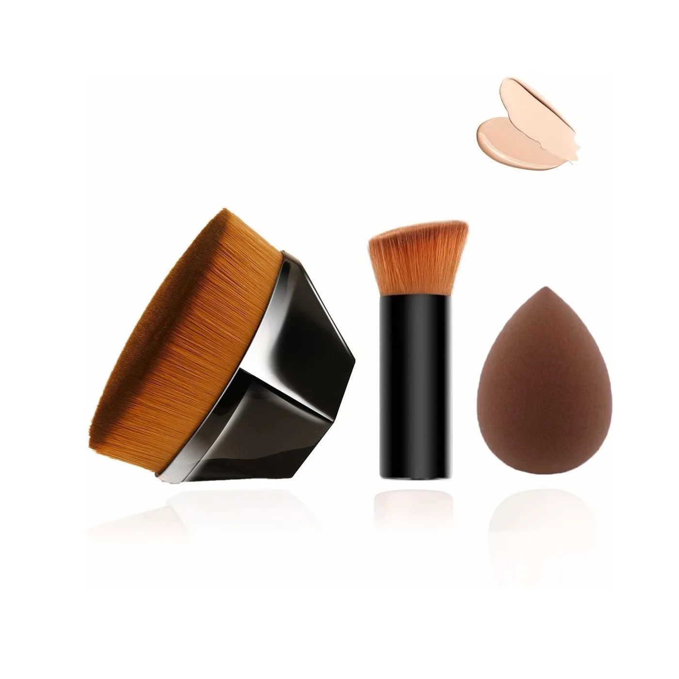 Brocha Kabuki Para Maquillaje Base Profesional Con Esponja cafe