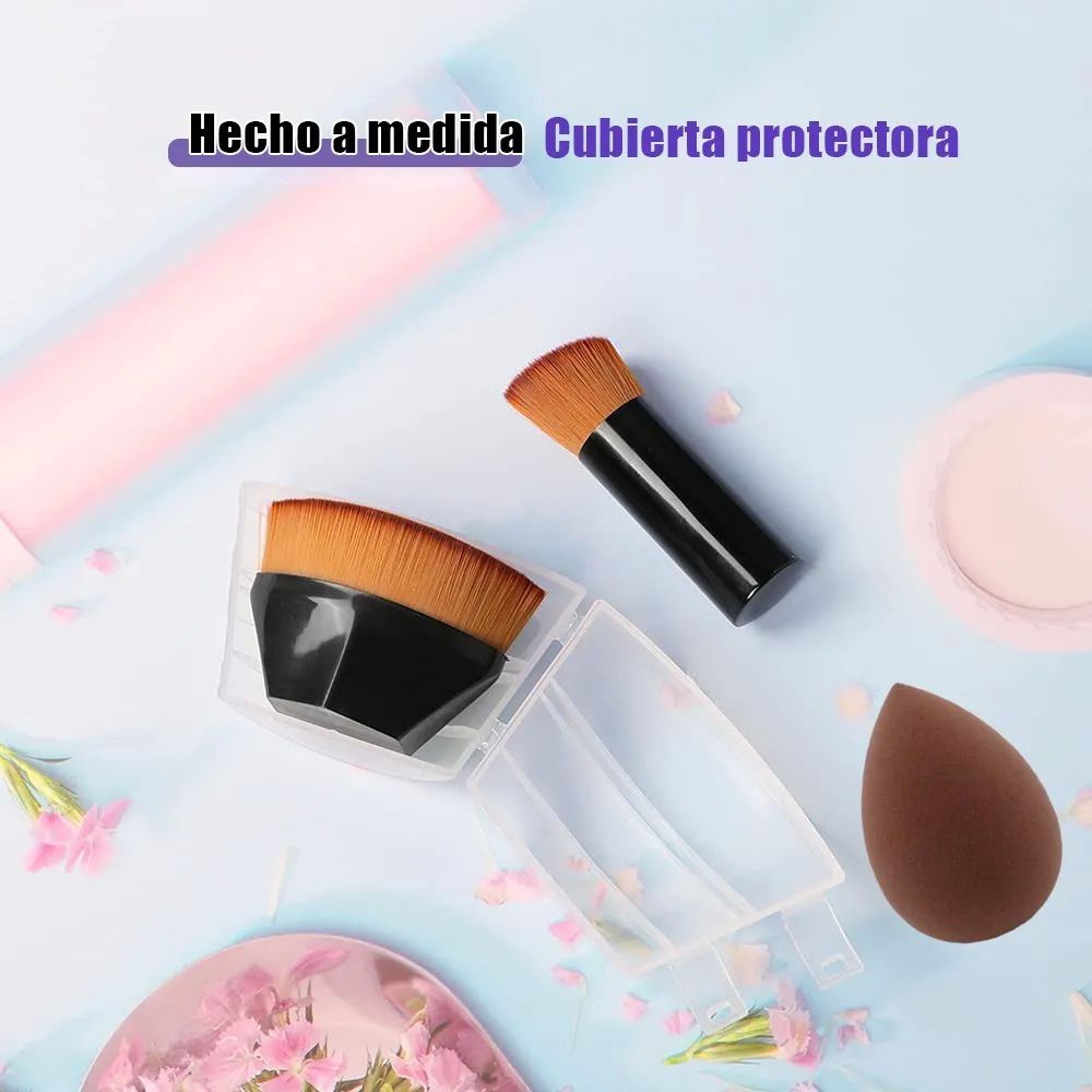 Brocha Kabuki Para Maquillaje Base Profesional Con Esponja cafe
