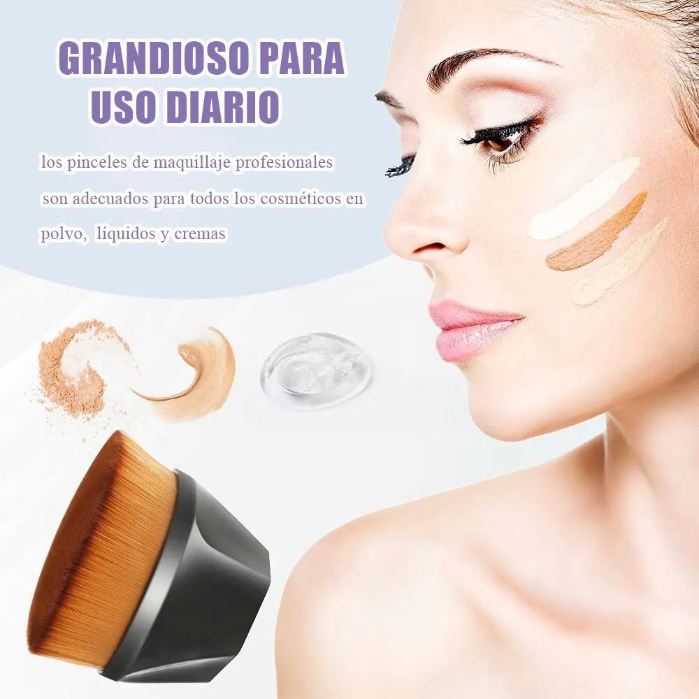 Brocha Kabuki Para Maquillaje Base Profesional Con Esponja cafe