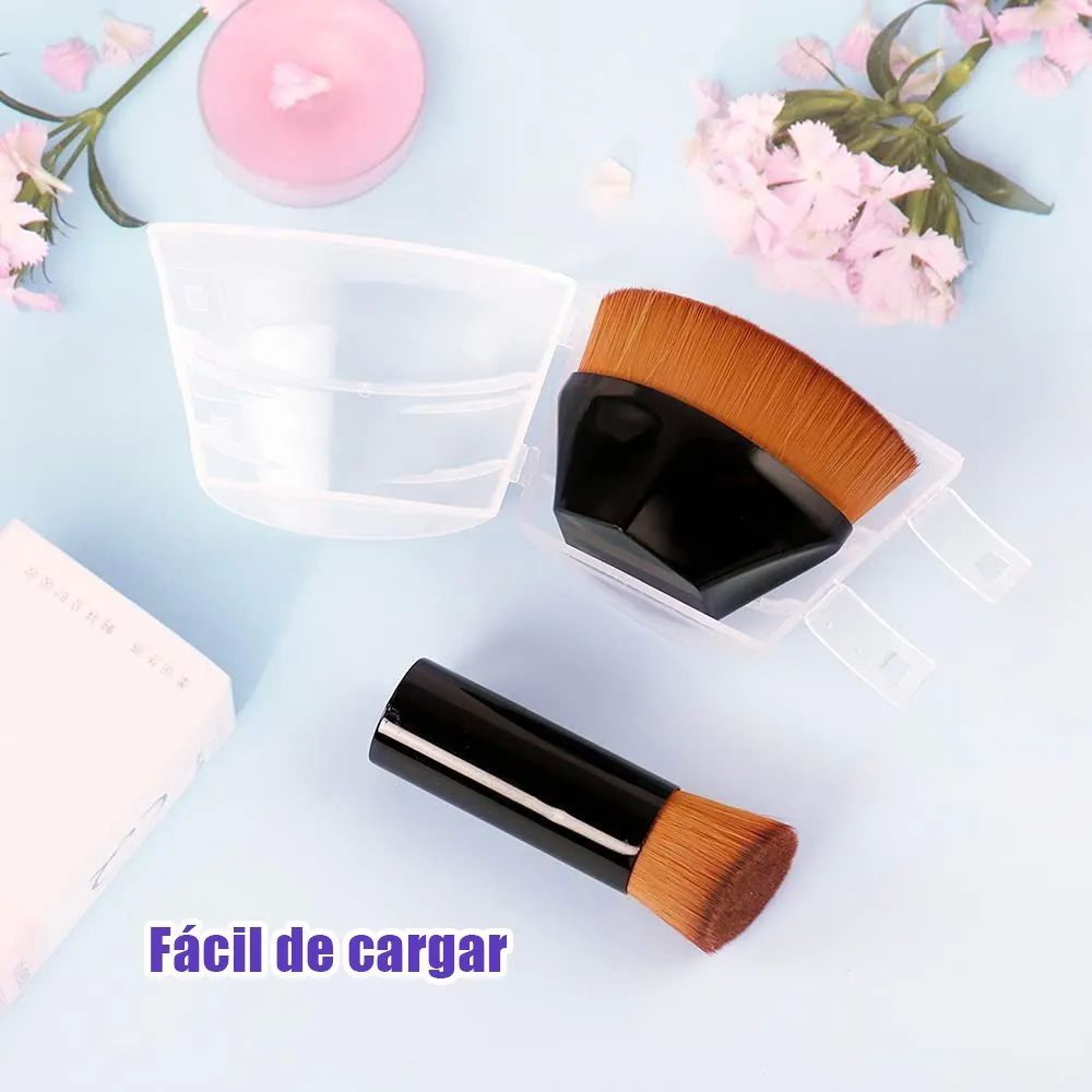 Brocha Kabuki Para Maquillaje Base Profesional Con Esponja cafe