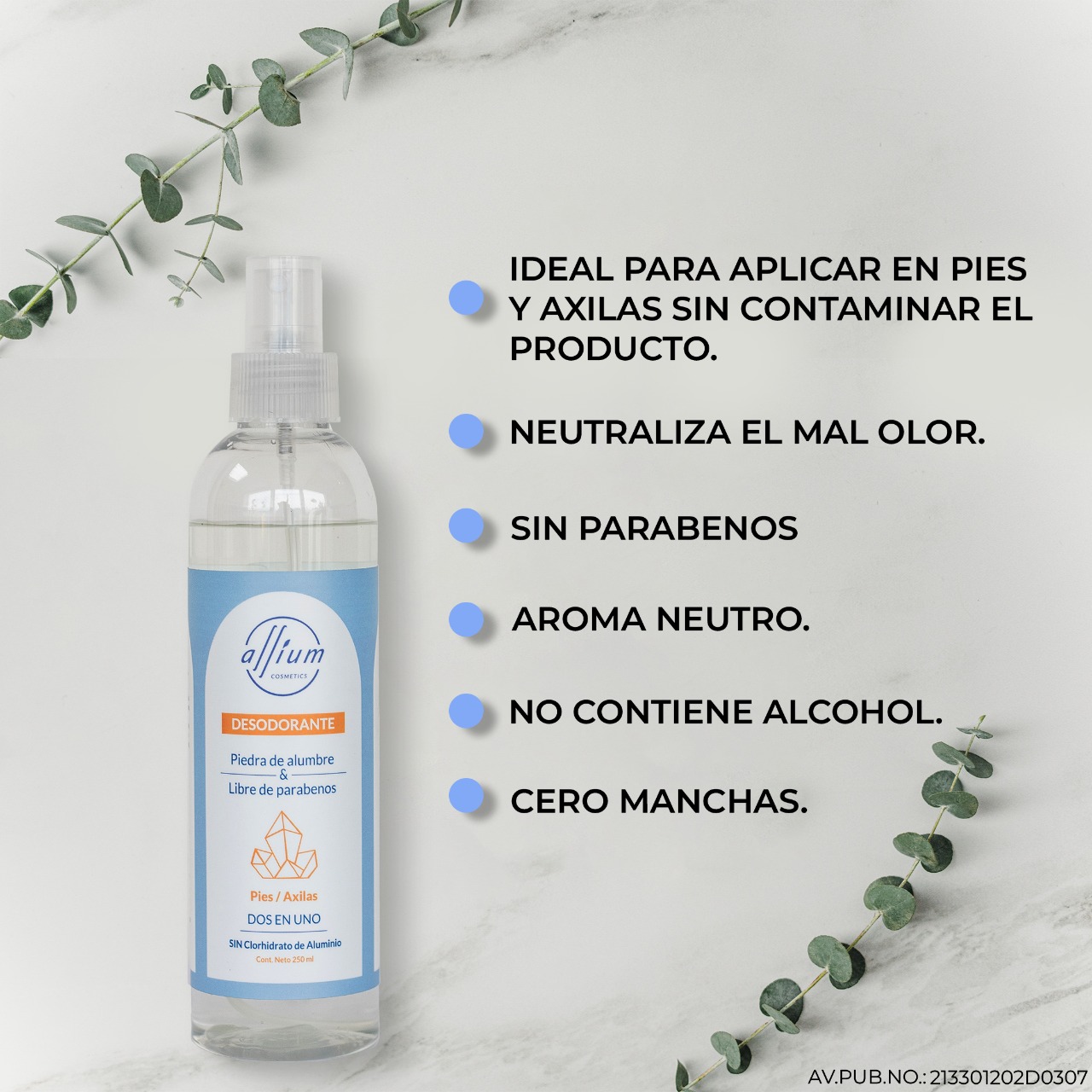 Desodorante Natural Spray 250 Ml Pies Y Axilas.