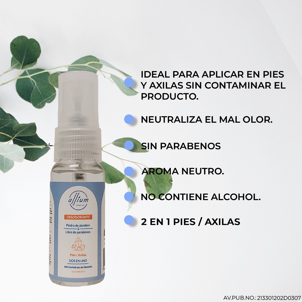 Desodorante Natural Spray 20 Ml Pies Y Axilas.