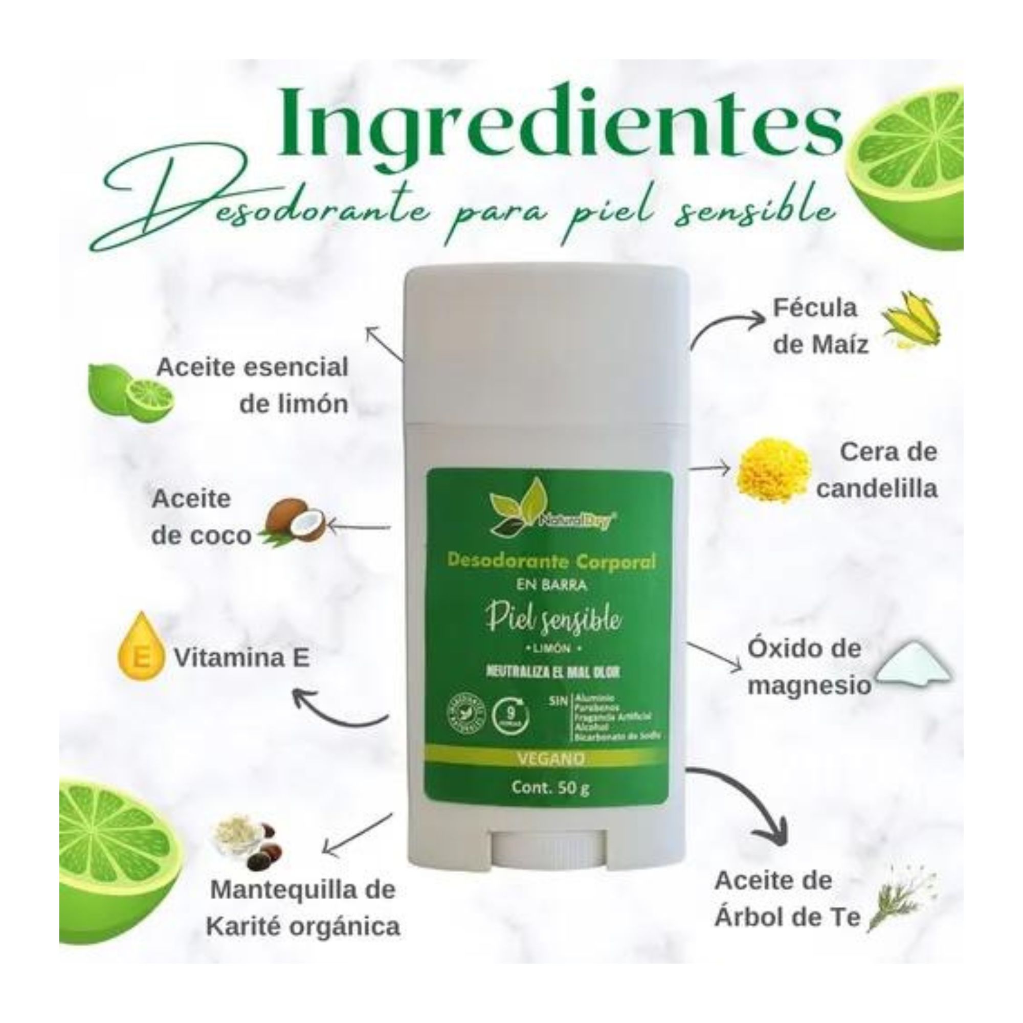 Desodorante NaturalDry Piel Sensible En Barra 50g Vegano