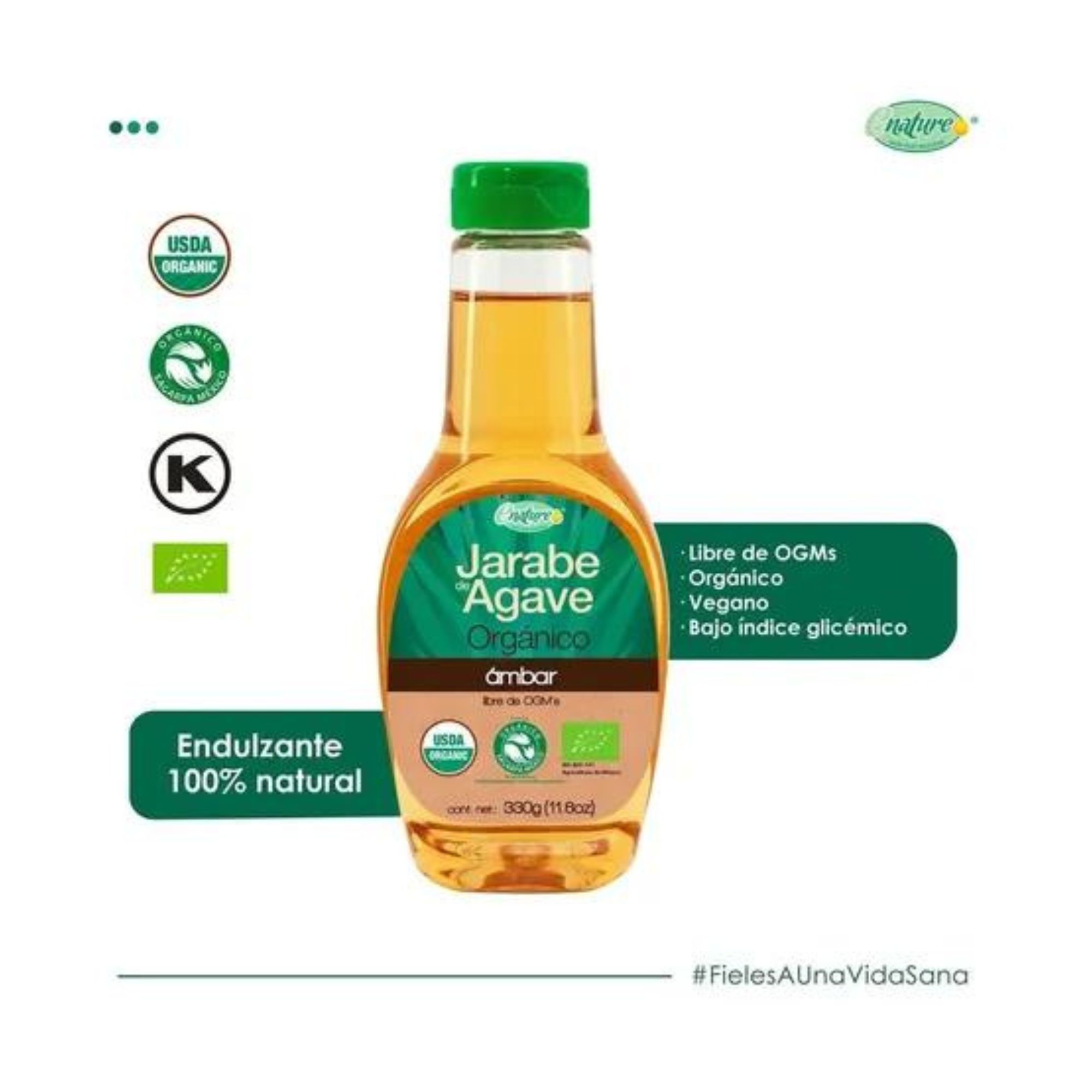 Jarabe De Agave Orgánico Ámbar 330g Enature Kosher