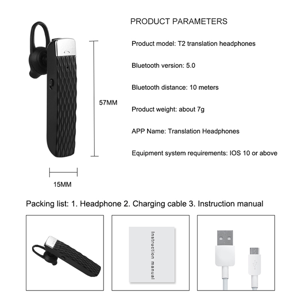 Audifono Traductor Bluetooth Multilingüe Inteligente Idiomas