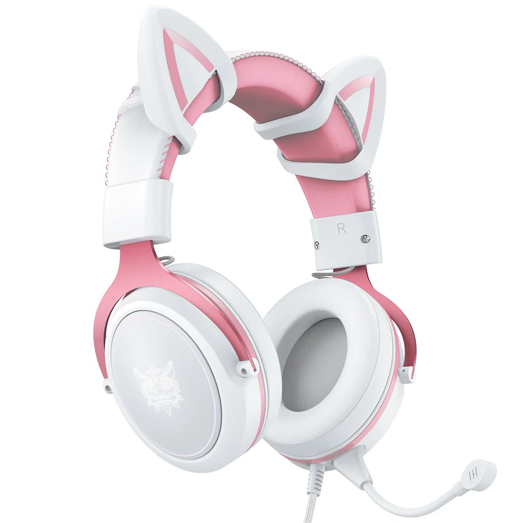 Audifonos gamer con microfono y luz led Onikuma X10 cat blanco