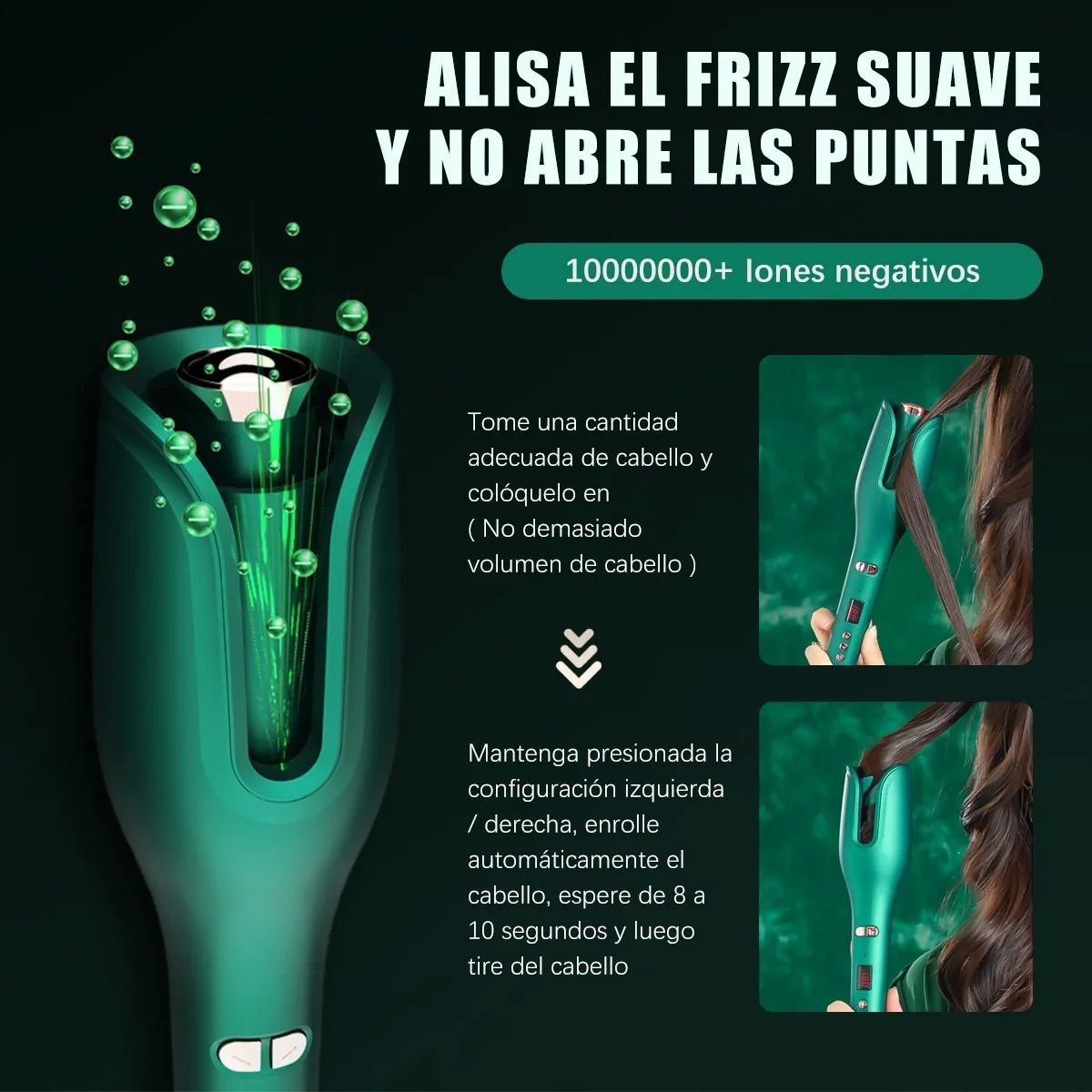 Rizadora Para El Cabello De Pelo Cerámica Automático Con Lcd Verde