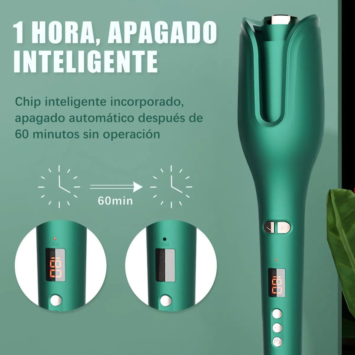 Rizadora Para El Cabello De Pelo Cerámica Automático Con Lcd Verde