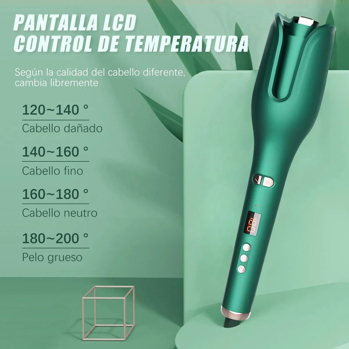 Rizadora Para El Cabello De Pelo Cerámica Automático Con Lcd Verde