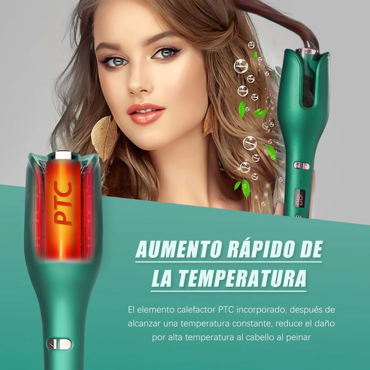Rizadora Para El Cabello De Pelo Cerámica Automático Con Lcd Verde