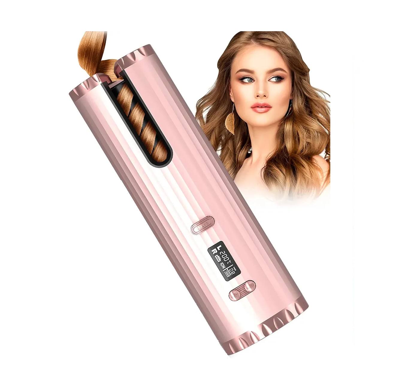 Rizadora De Cabello Inalámbrico Automático Lcd 34w 150-200c Rosa