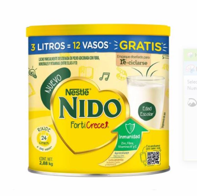 Leche Nido Forticrece 671205 2.88 kg Entera Fortificada -Amarillo