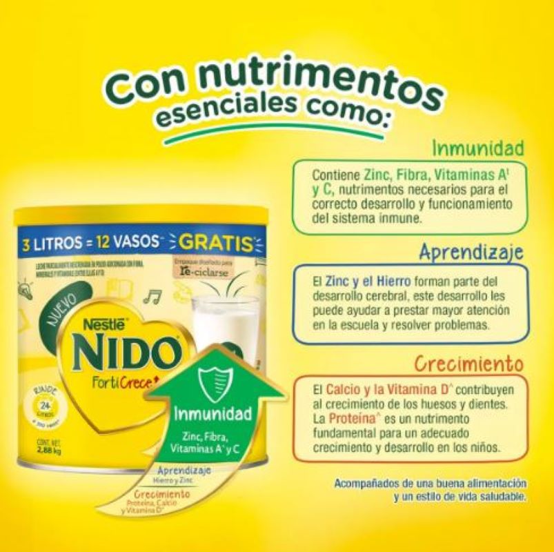 Leche Nido Forticrece 671205 2.88 kg Entera Fortificada -Amarillo