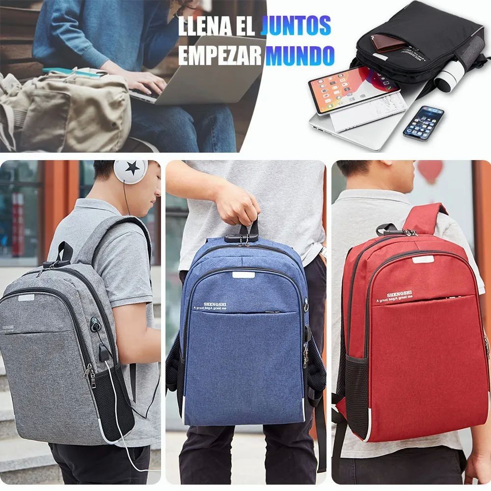 Mochila Porta Laptop con Puerto USB Unisex Azul