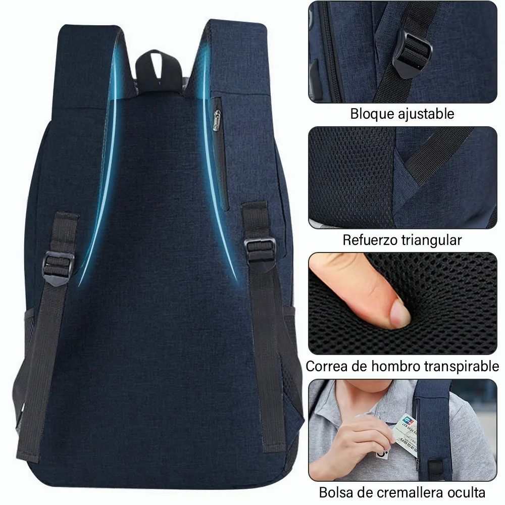Mochila Porta Laptop con Puerto USB Unisex Azul