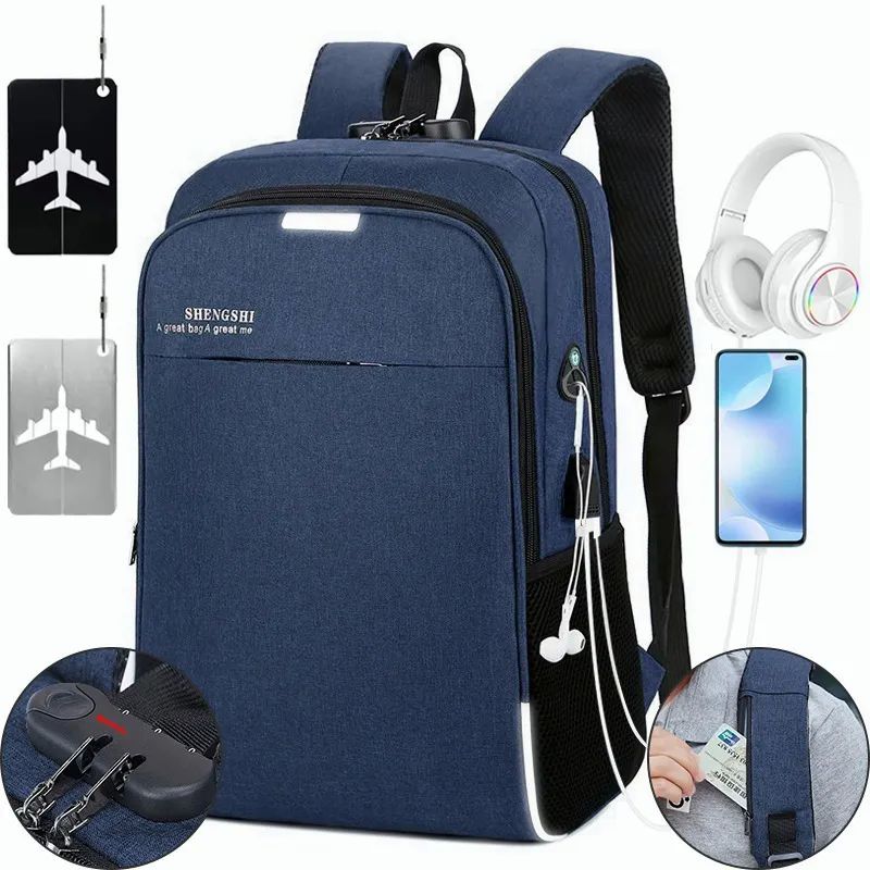 Mochila Porta Laptop con Puerto USB Unisex Azul