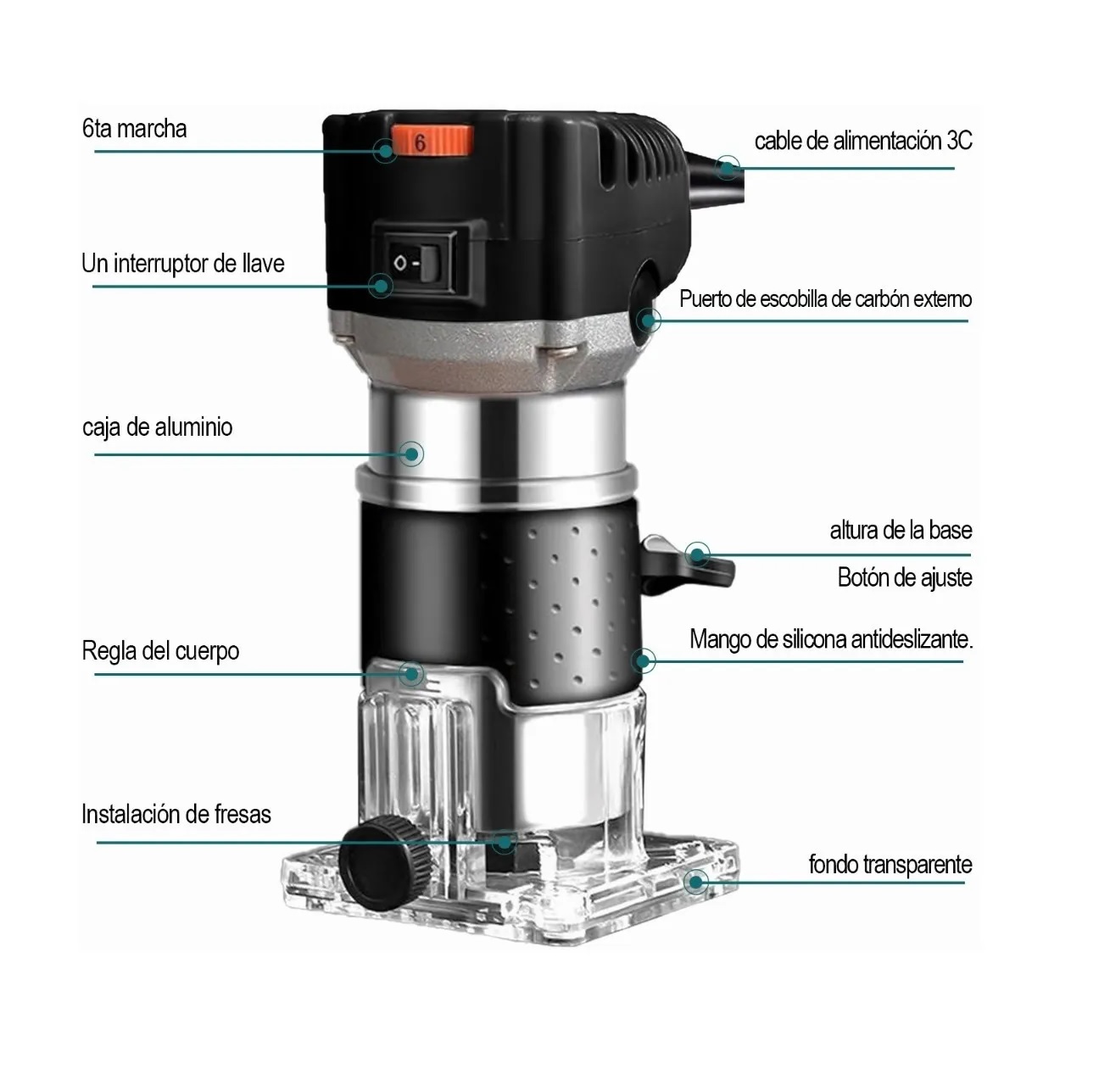 Router Madera Recortadora Rebajadora 6 Velocidades Variables