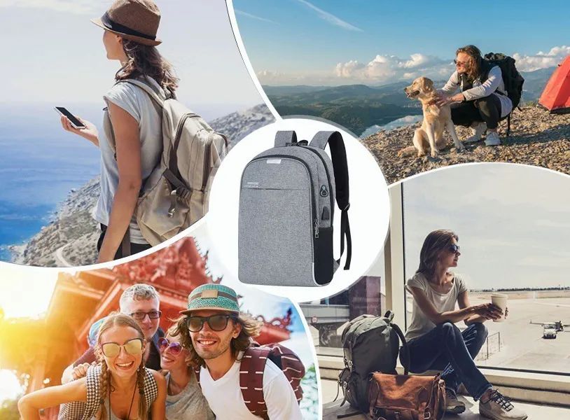 Mochila Porta Laptop con Puerto USB Unisex Gris