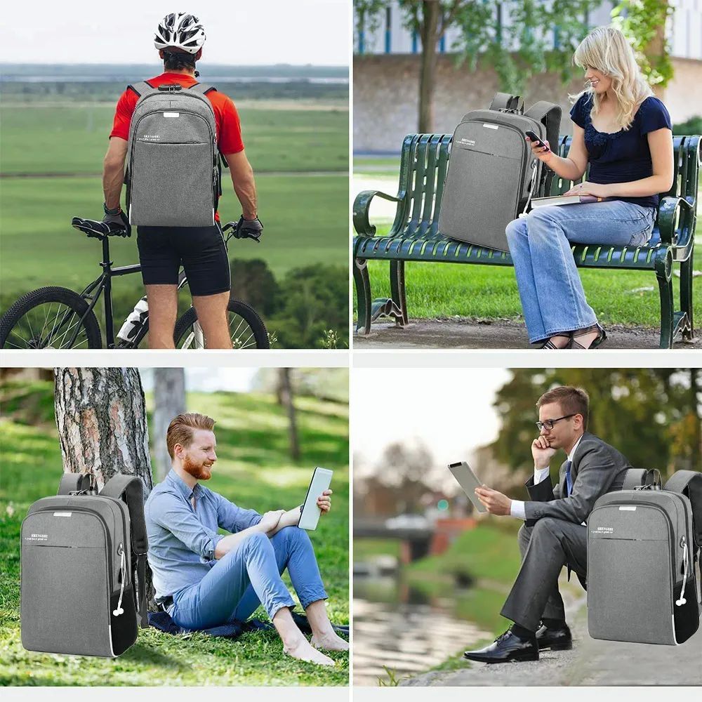 Mochila Porta Laptop con Puerto USB Unisex Gris