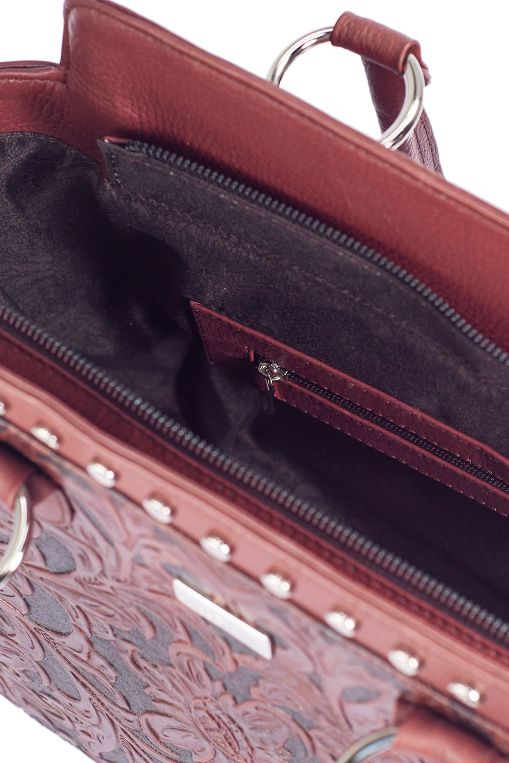 Bolso tipo Tote A ÁNGELOZANO  de Piel Vacuna con Grabado tipo Cincelado y detalles pintados a mano Modelo Alba.
