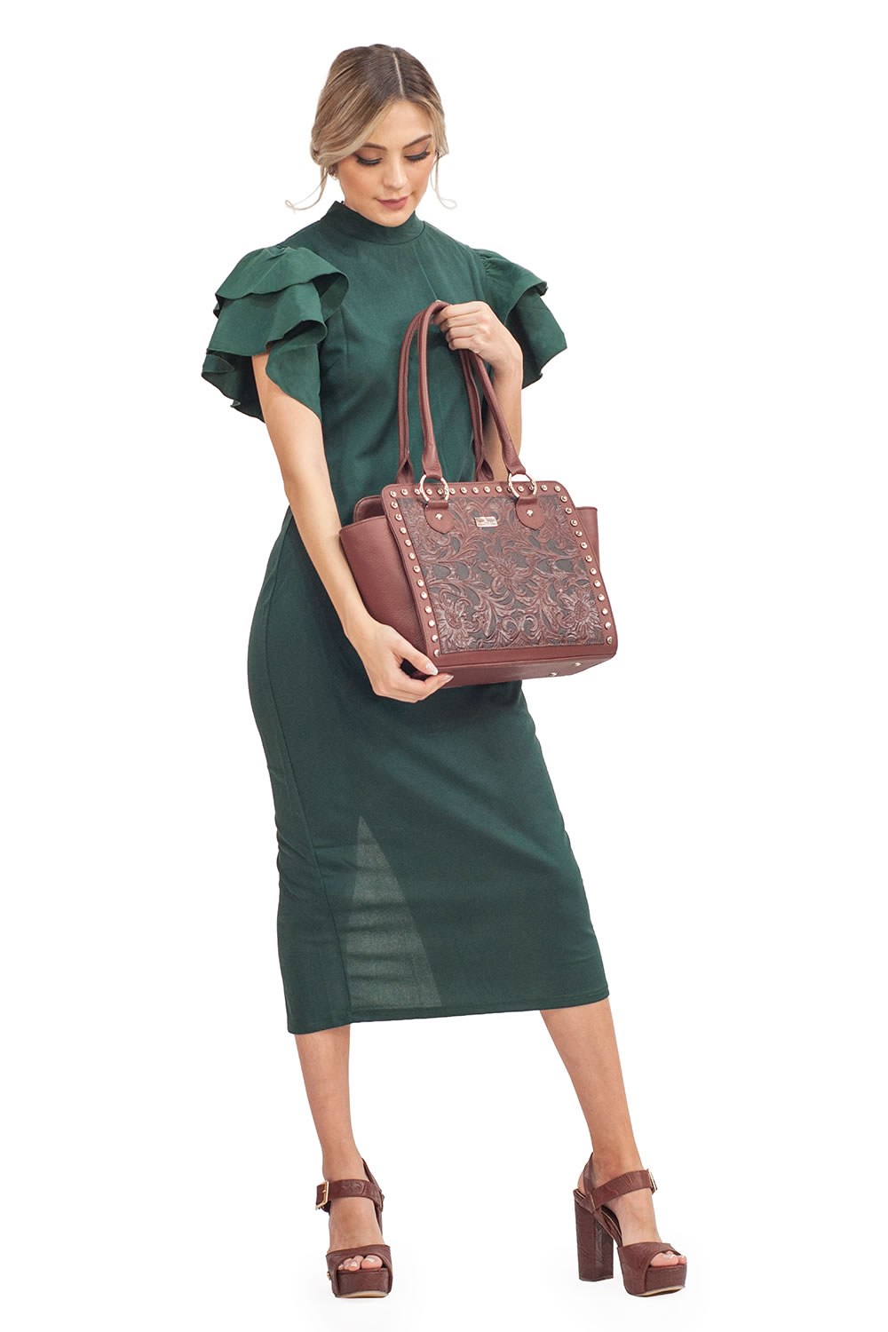 Bolso tipo Tote A ÁNGELOZANO  de Piel Vacuna con Grabado tipo Cincelado y detalles pintados a mano Modelo Alba.