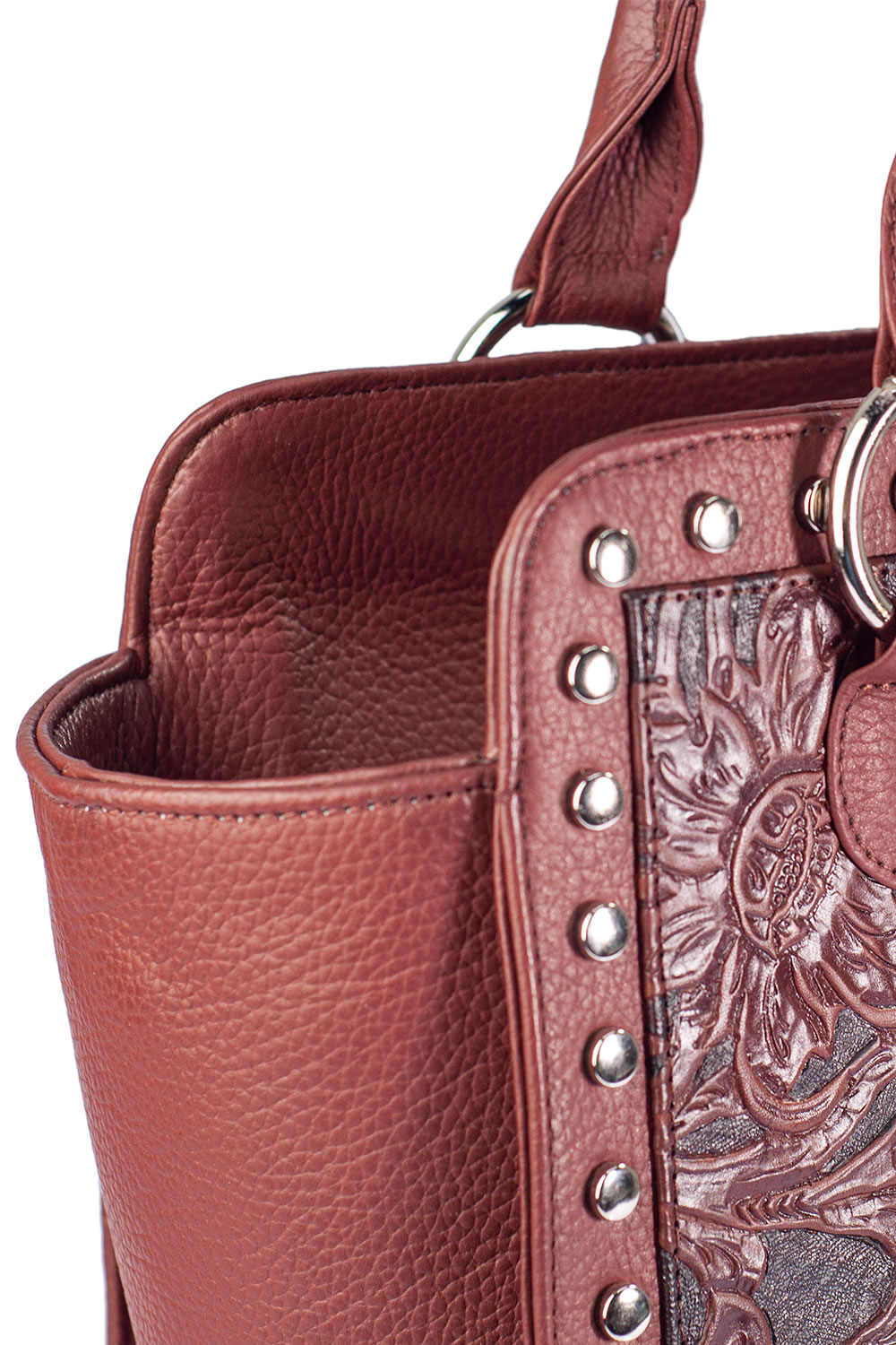Bolso tipo Tote A ÁNGELOZANO  de Piel Vacuna con Grabado tipo Cincelado y detalles pintados a mano Modelo Alba.