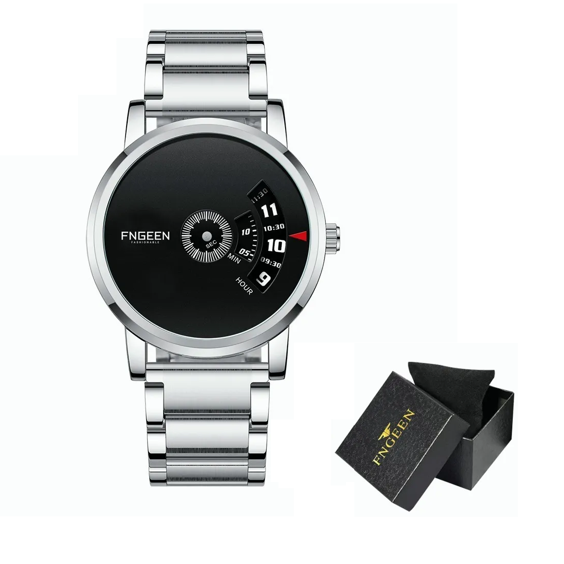 Reloj De Hombre Impermeable  Plata con Negro