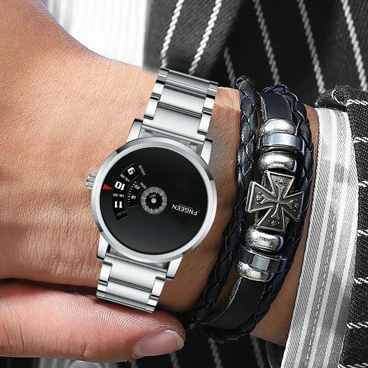 Reloj De Hombre Impermeable  Plata con Negro