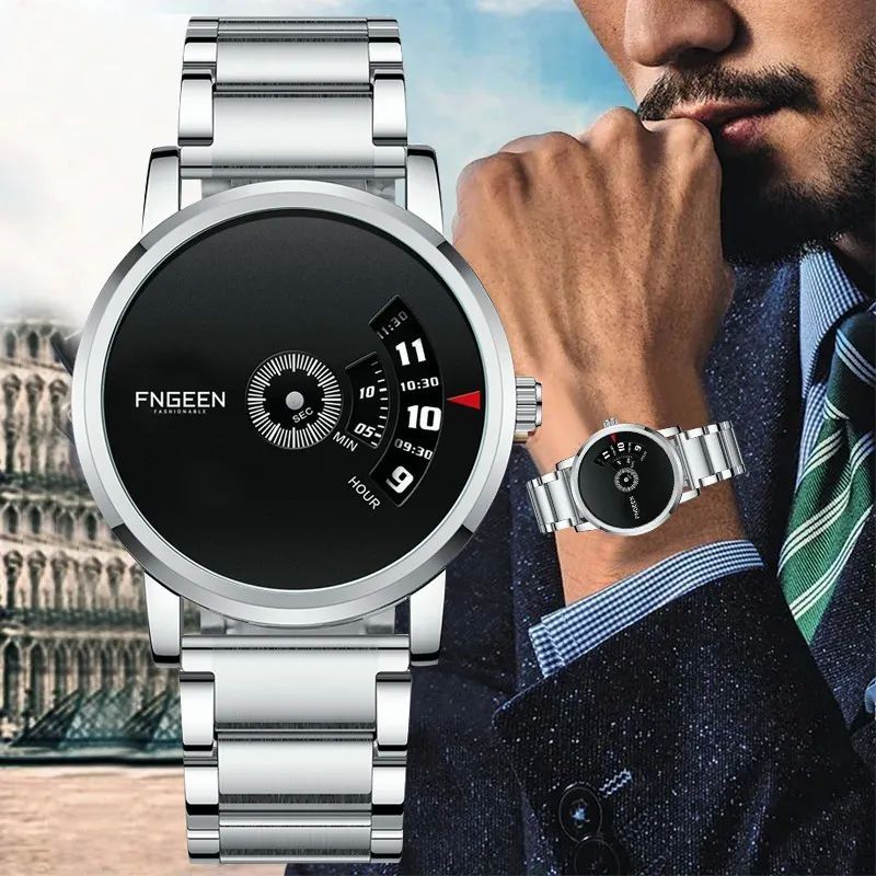 Reloj De Hombre Impermeable  Plata con Negro