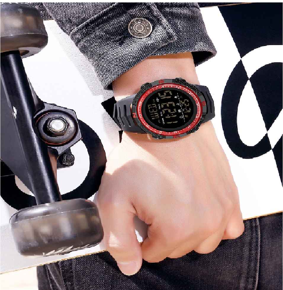 Reloj deportivo militar rojo pulsera digital prueba golpes cuenta atrás resistente agua táctico