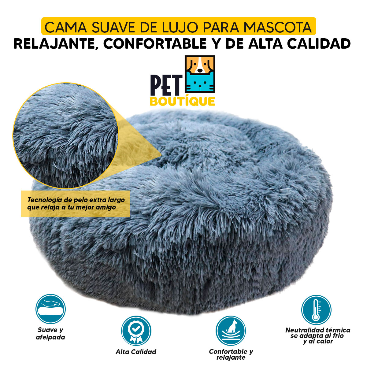 Cama mascotas para perro o gato antideslizante Pet Boutique Mediana Gris Tv Ofertas única con cierre, para un fácil retiro de funda y lavado, adaptable a todo tipo de clima + Cepillo Incluido 