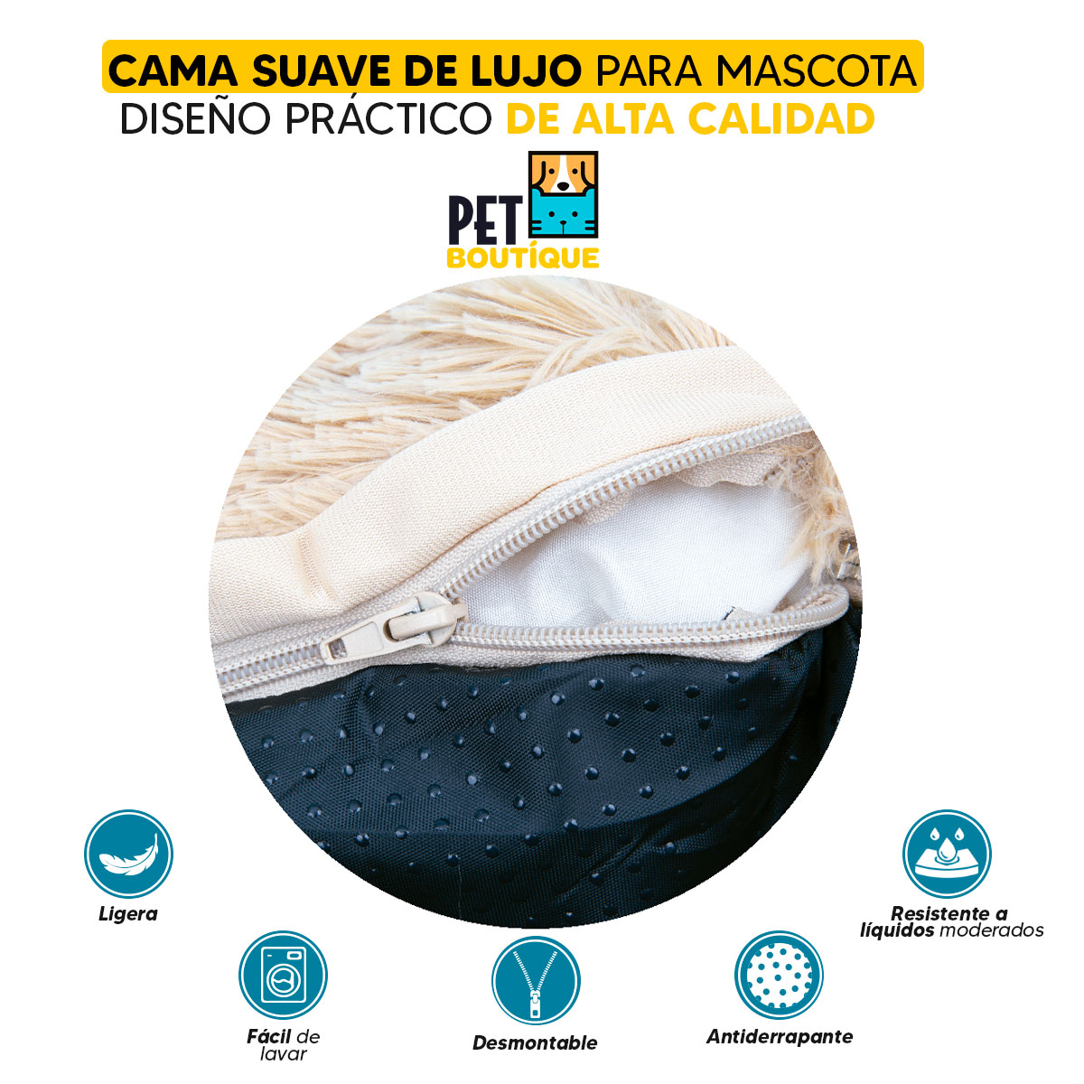 Cama mascotas para perro o gato antideslizante Pet Boutique Mediana Gris Tv Ofertas única con cierre, para un fácil retiro de funda y lavado, adaptable a todo tipo de clima + Cepillo Incluido 