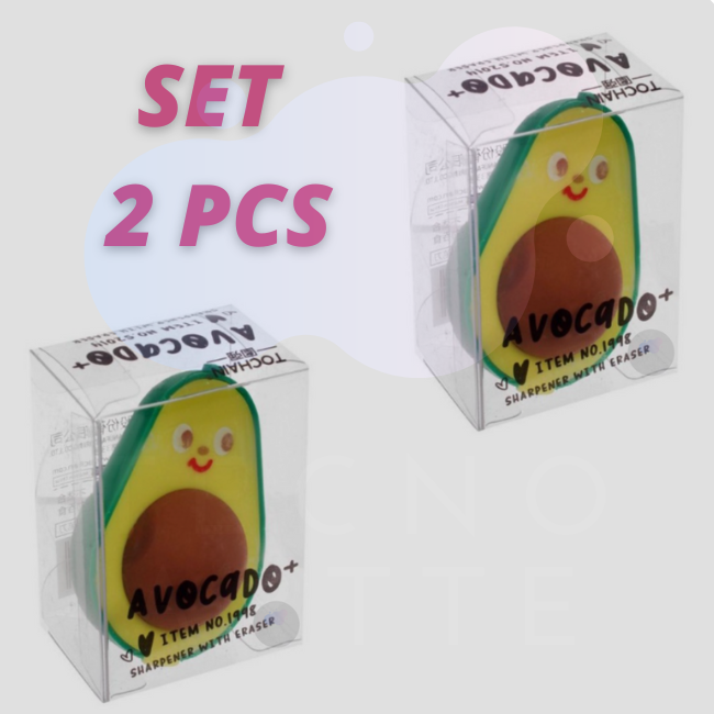 Goma de borrar con forma de Aguacate Kawaii SET 2 PCS, Sacapuntas y Borrador Dos en Uno, suministros de papelería para estudiantes