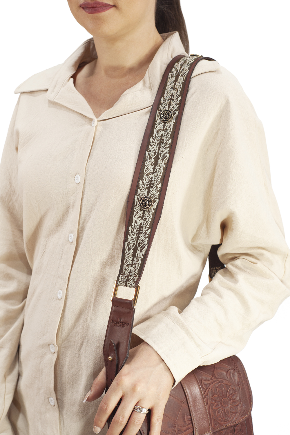 Asa para bolso A ÁNGELOZANO de piel vacuna con textiles tejidos