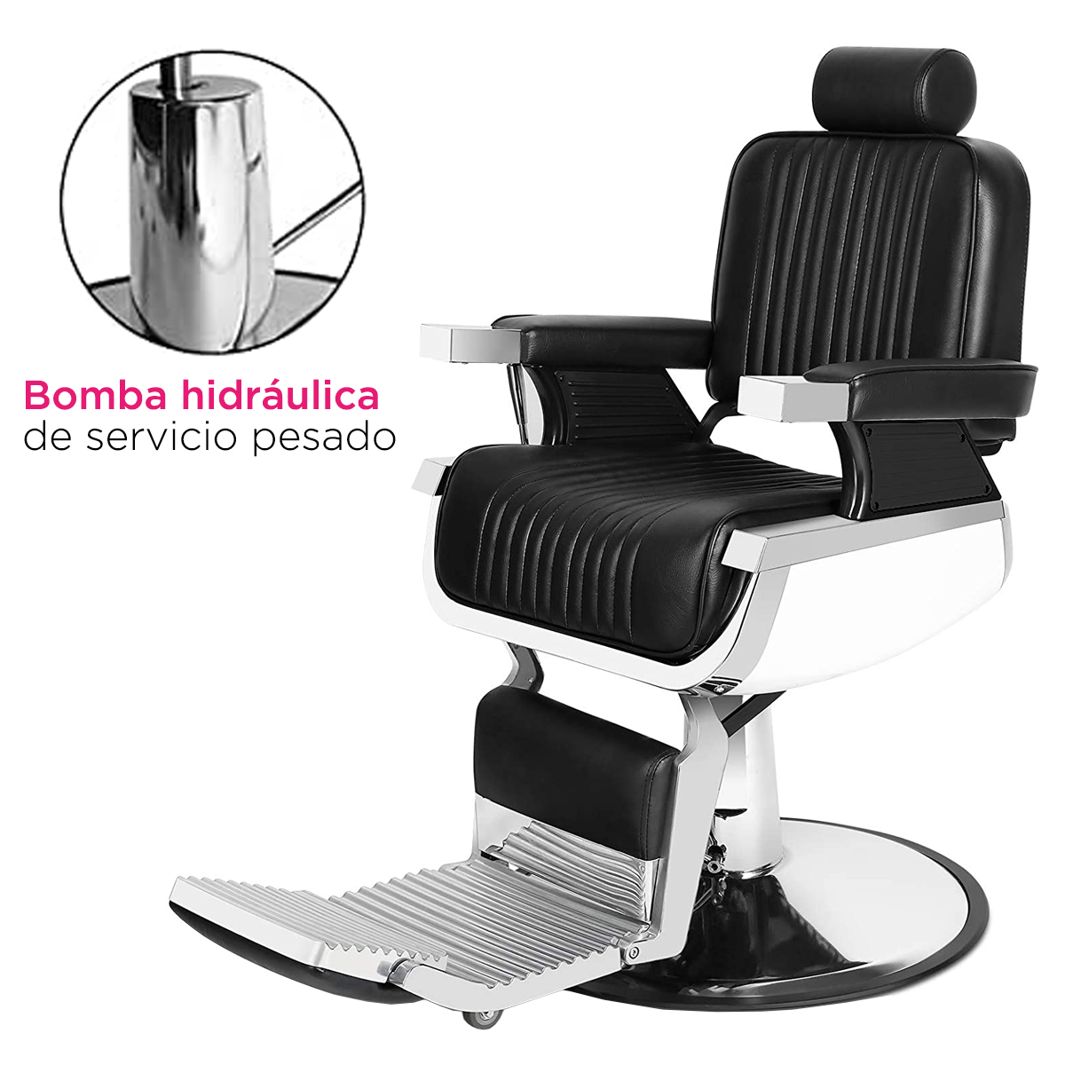Sillón Peluquero Silla Barbería Clasico Premium Milan Negro