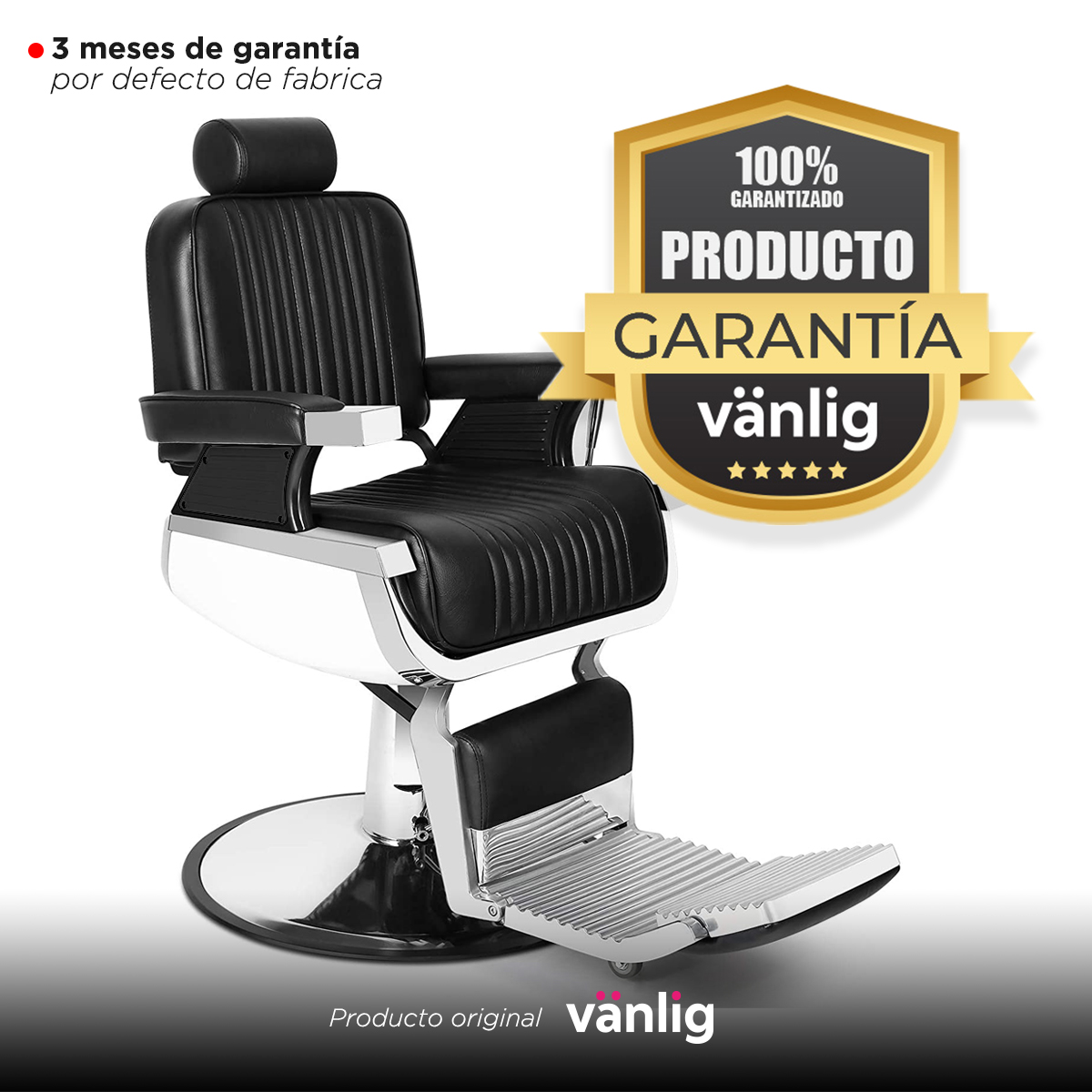 Sillón Peluquero Silla Barbería Clasico Premium Milan Negro