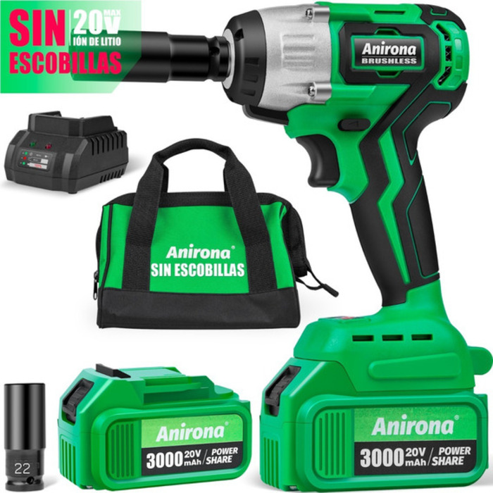 Llave De Impacto Inalámbrico Kit Anirona 3.0ah Con 2batería