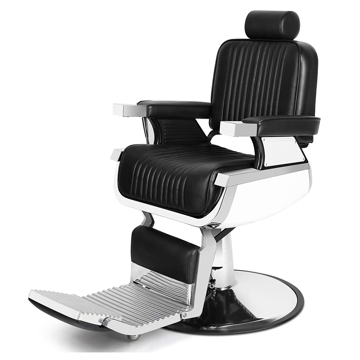 Sillón Peluquero Silla Barbería Clasico Premium Milan Negro con Blanco