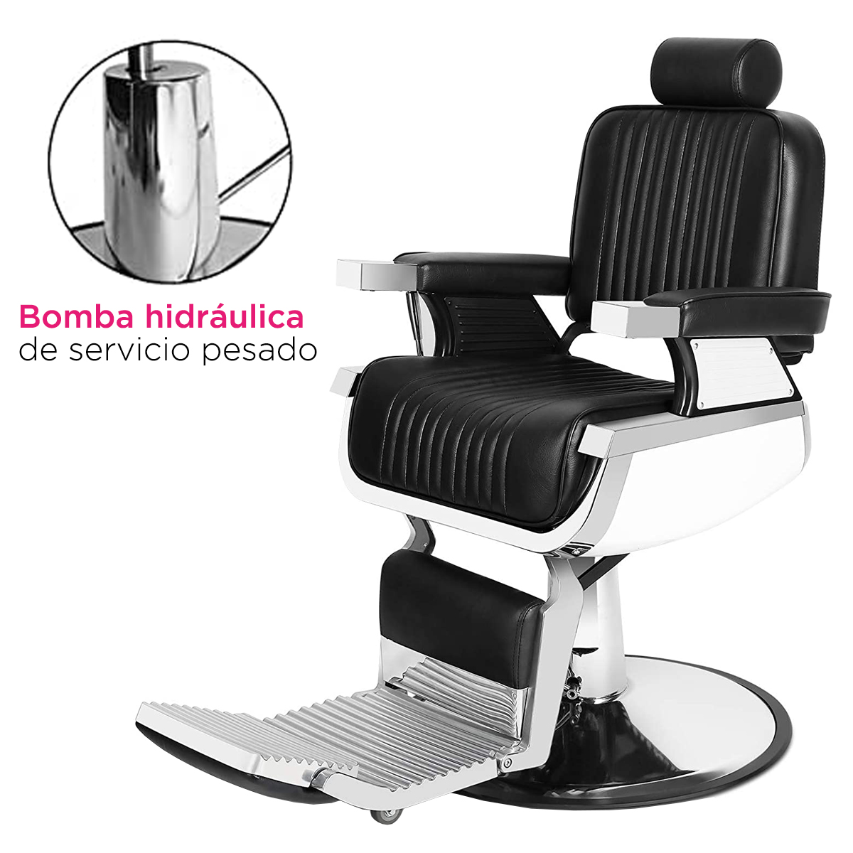 Sillón Peluquero Silla Barbería Clasico Premium Milan Negro con Blanco