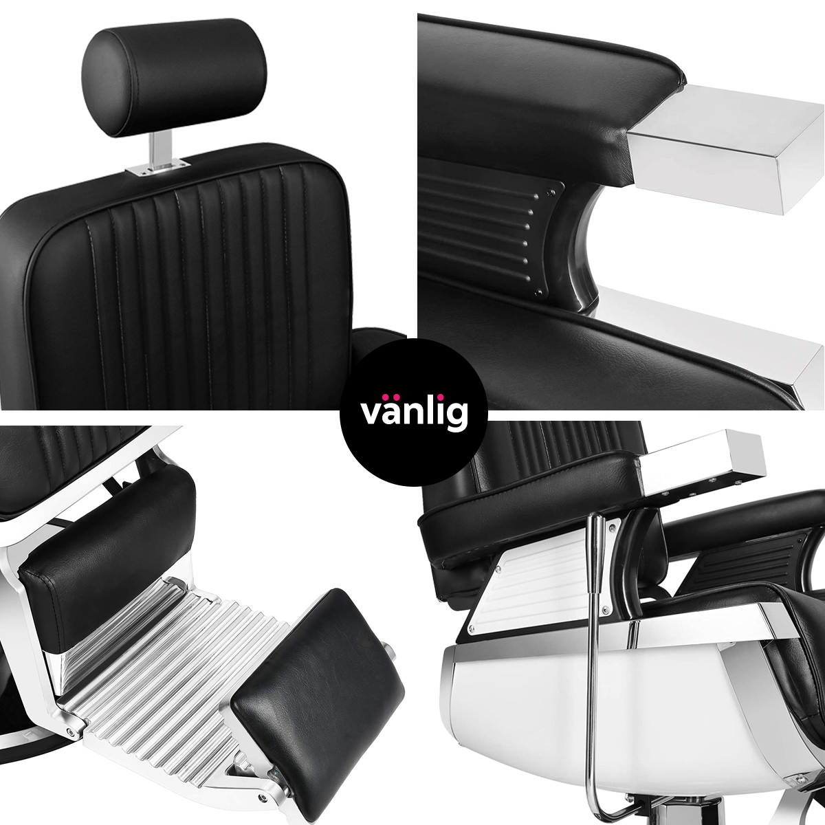 Sillón Peluquero Silla Barbería Clasico Premium Milan Negro con Blanco