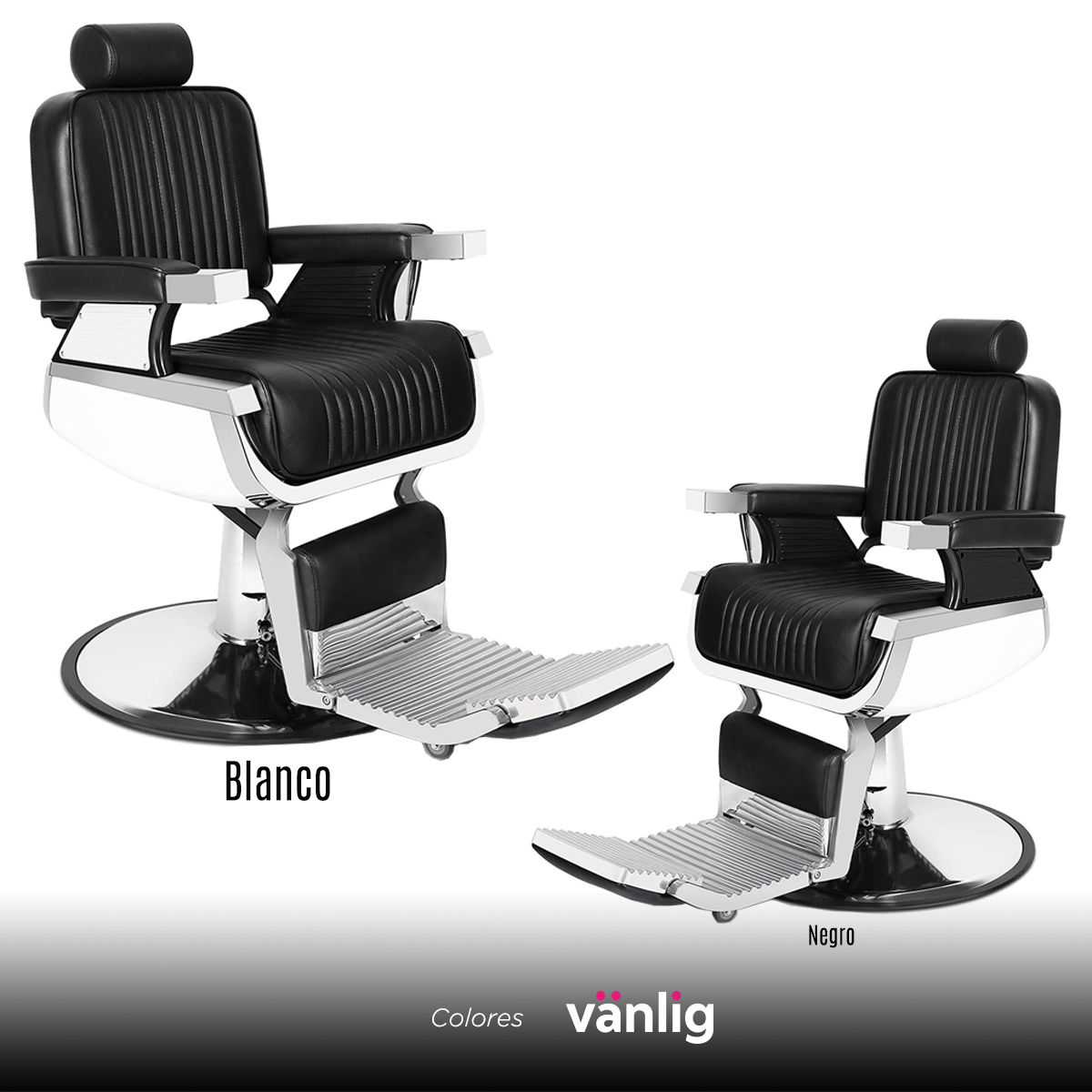 Sillón Peluquero Silla Barbería Clasico Premium Milan Negro con Blanco