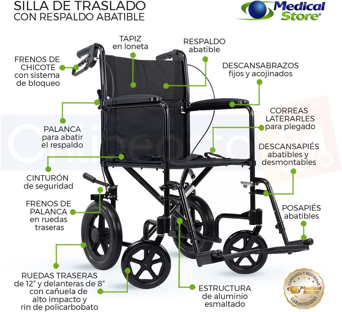Silla De Ruedas De Traslado Super Ligera Marca Medical Store