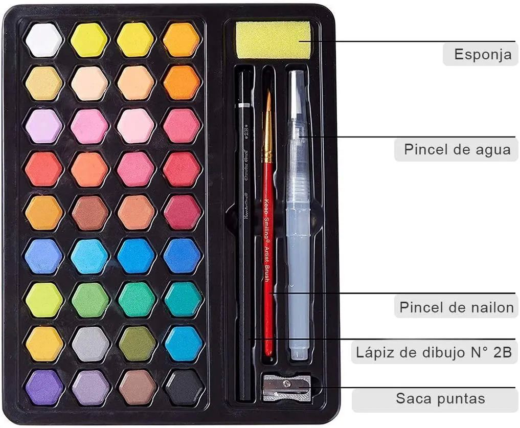 Acuarelas Profesionales 36 Colores Con Estuche