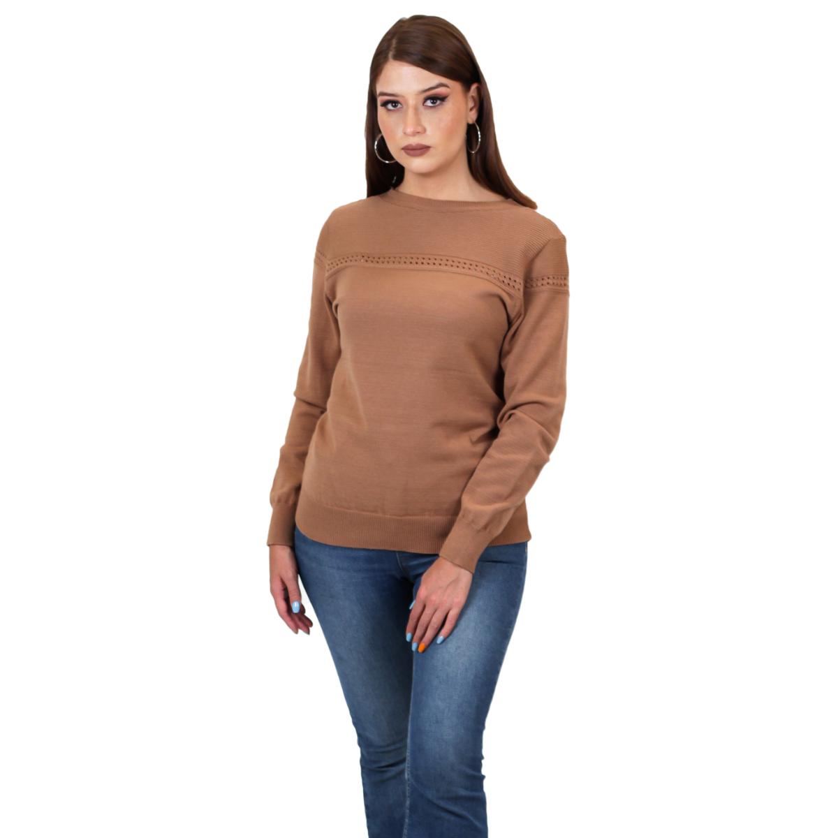 Sueter Línea Pecho Manga Larga Para Mujer 56 - Marron