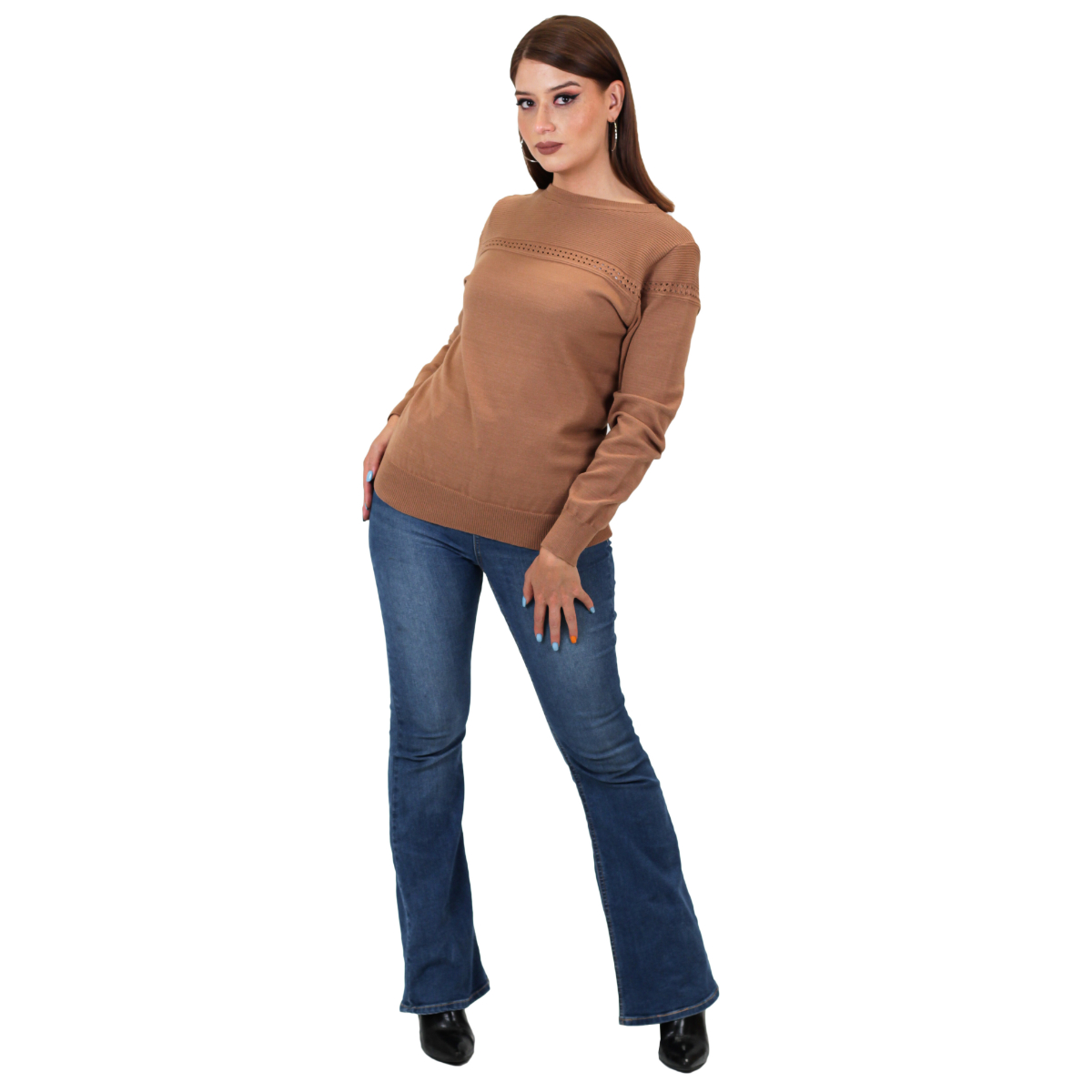 Sueter Línea Pecho Manga Larga Para Mujer 56 - Marron