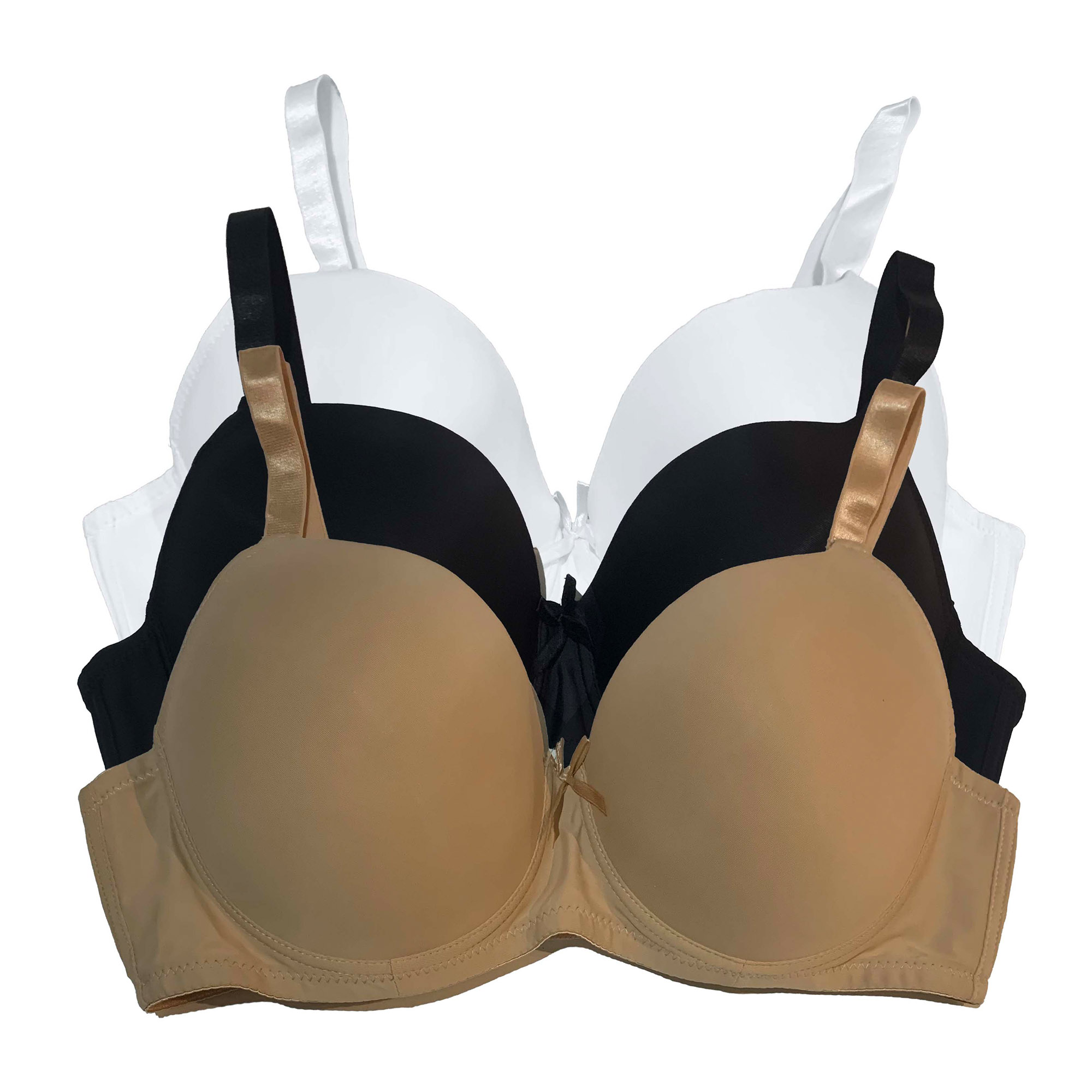 Paquete 3 Brasier Copa Triple DDD Marca Tatys Fashion Colores Básicos Pack con 1 Negro, 1 Nude y 1 Blanco