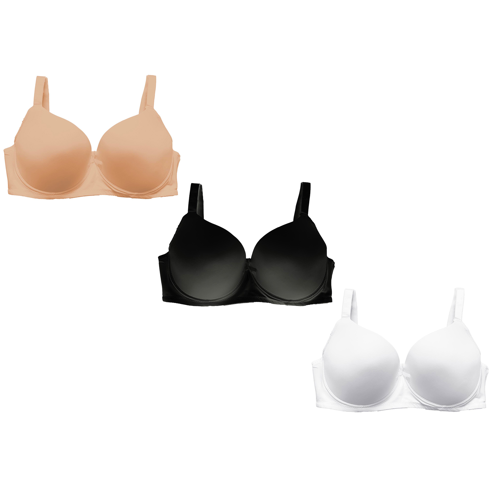 Paquete 3 Brasier Copa Triple DDD Marca Tatys Fashion Colores Básicos Pack con 1 Negro, 1 Nude y 1 Blanco