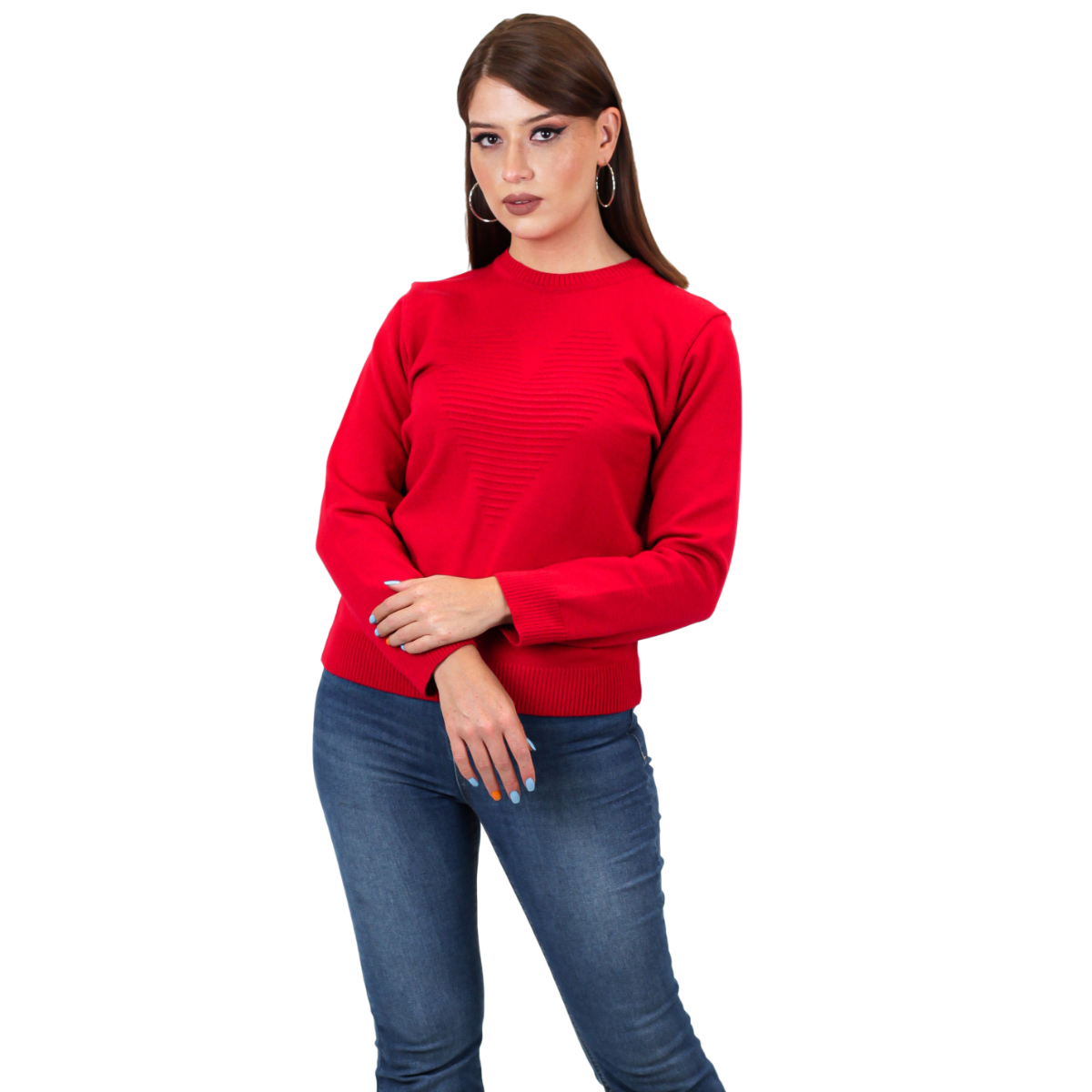 Sueter Manga Larga Diseño De Corazón Para Mujer 57 - Rojo