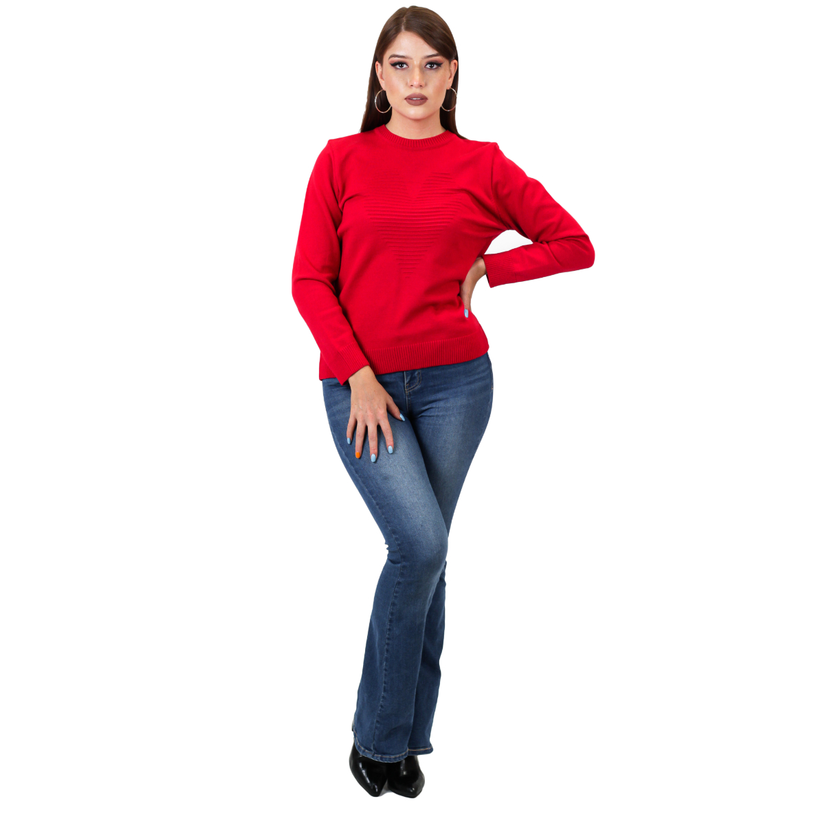 Sueter Manga Larga Diseño De Corazón Para Mujer 57 - Rojo