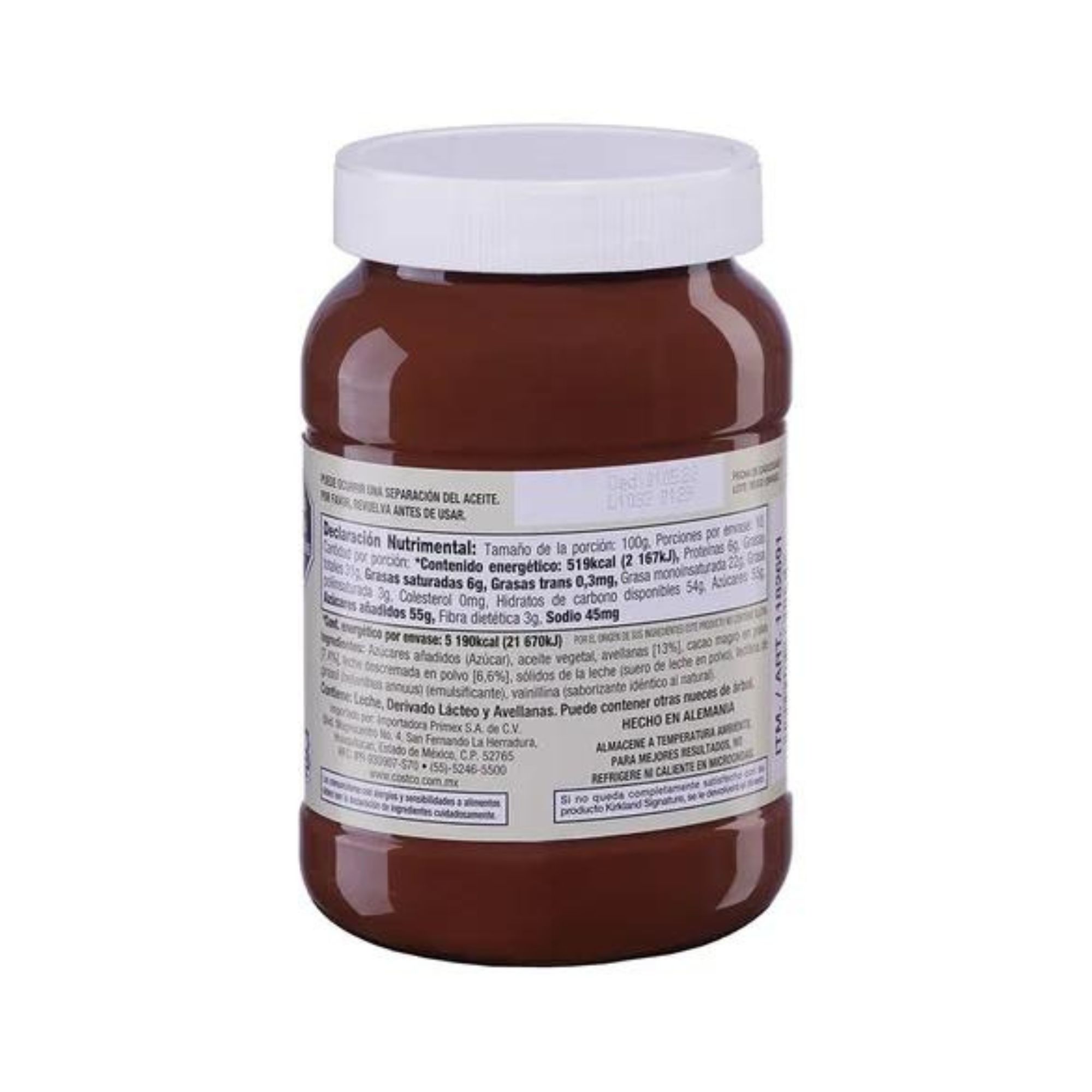 Bote De Crema De Avellanas Con Cacao Kirkland 1kg